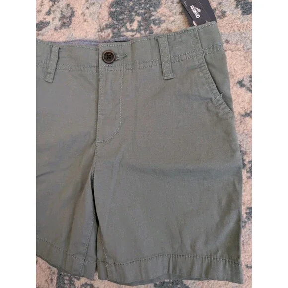 OshKosh Shorts Boys 5T Green Khaki Stretch Flat Front Casual Chino NWT 5 NEW - Picture 3 of 8